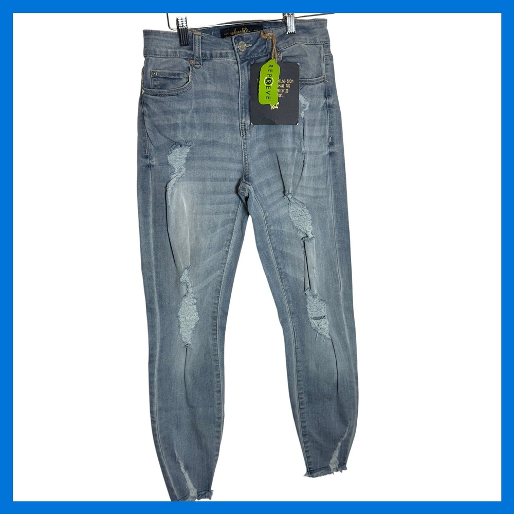Indigo Rein High Rise Crop Skinny Jeans Light Wash Distressed Blue Size 5 26